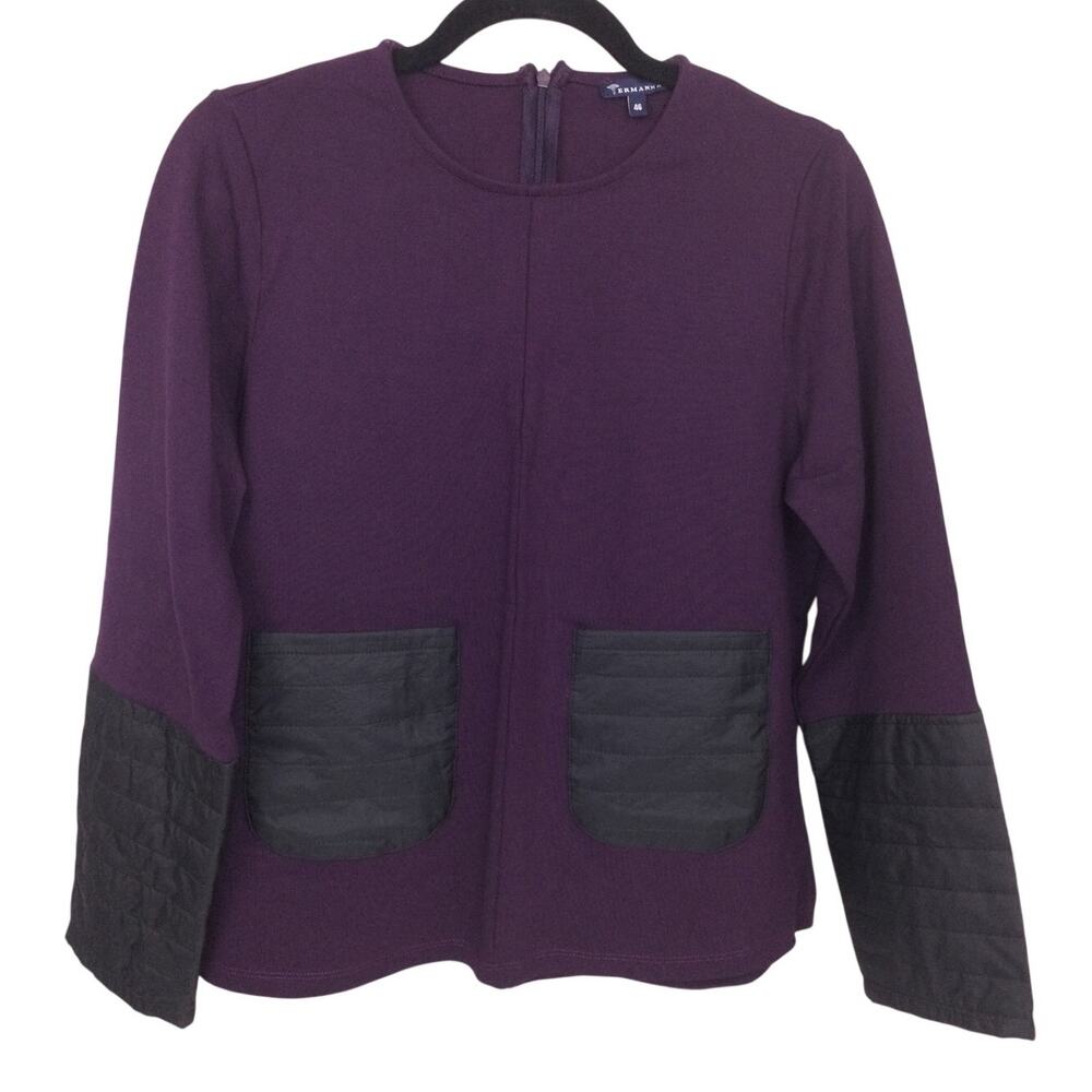 Ermanna Minimalist Quiet Luxury Quilted Pockets Cuffs Chic Round Neck Size 46